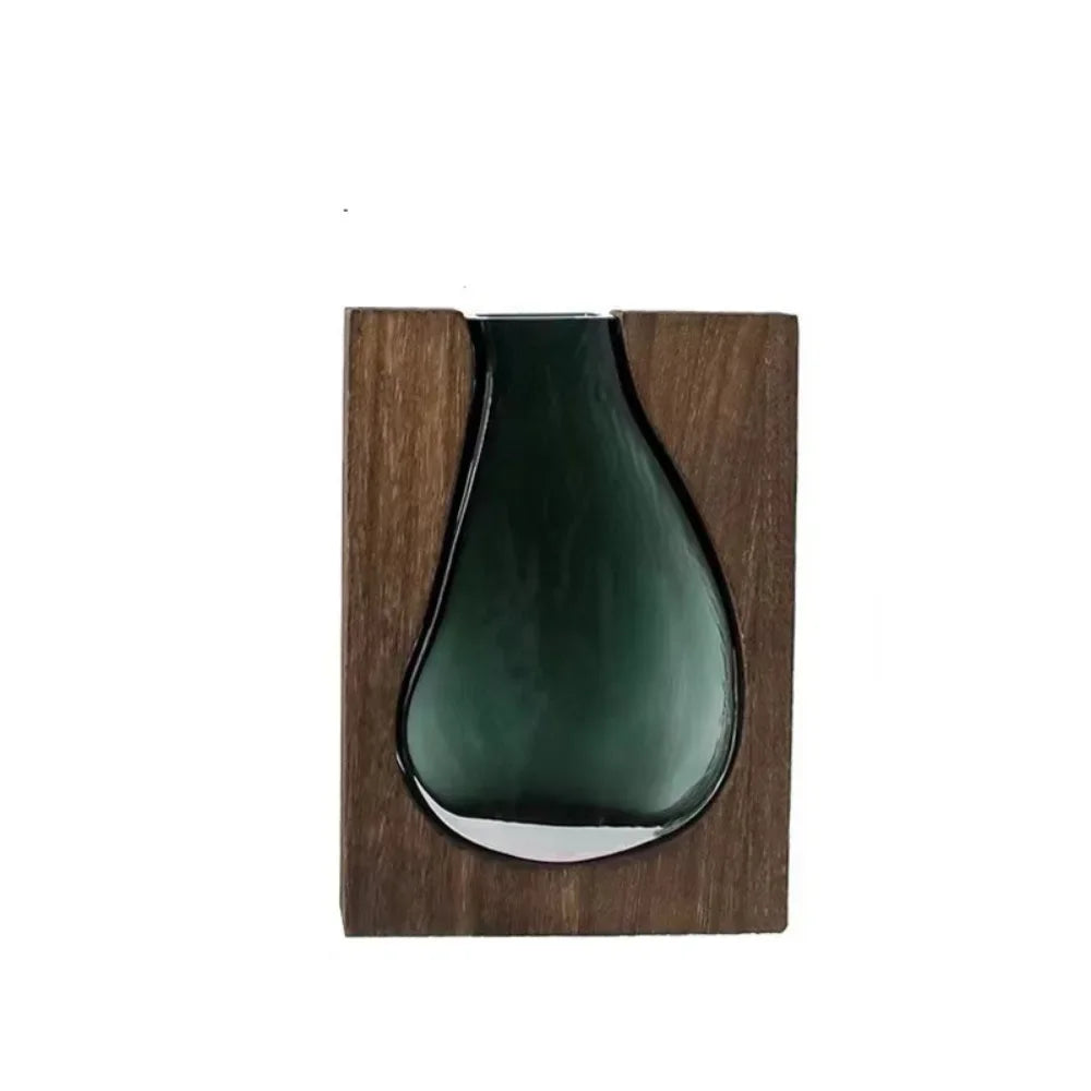 Flower Arrangement Bottle Wooden Glass Vase Creative Modern Hydroponic Flower Holder Exquisite Transparent Flower Pot Homestay