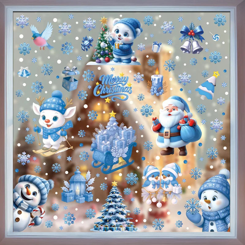 Christmas Window Stickers Winter Snowman Santa Claus Snowflake Reindeer Static Electricity Stickers Ornaments Xmas Home Decor