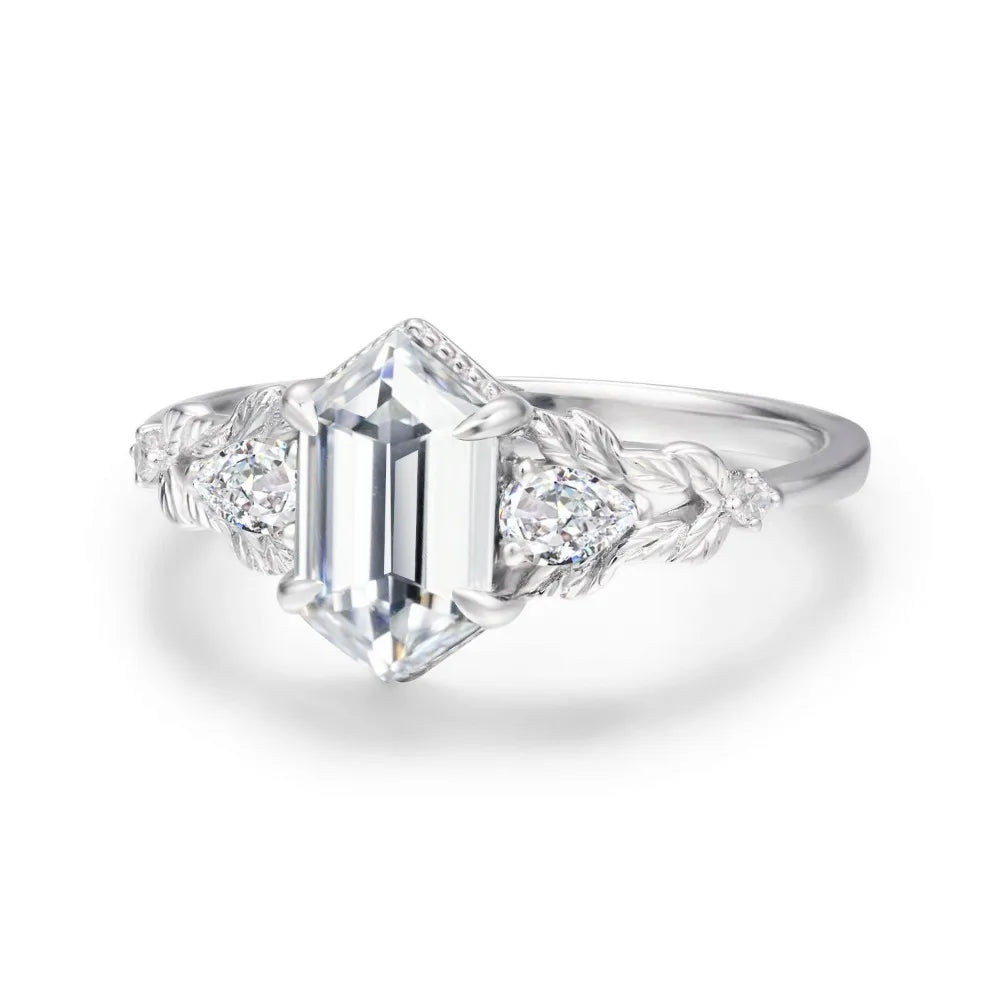 Trumium Genuine 925 Sterling Silver Hexagonal Zircon Luxury Rings For Women Flower Branch Vine Ring Wedding Fine Jewelry
