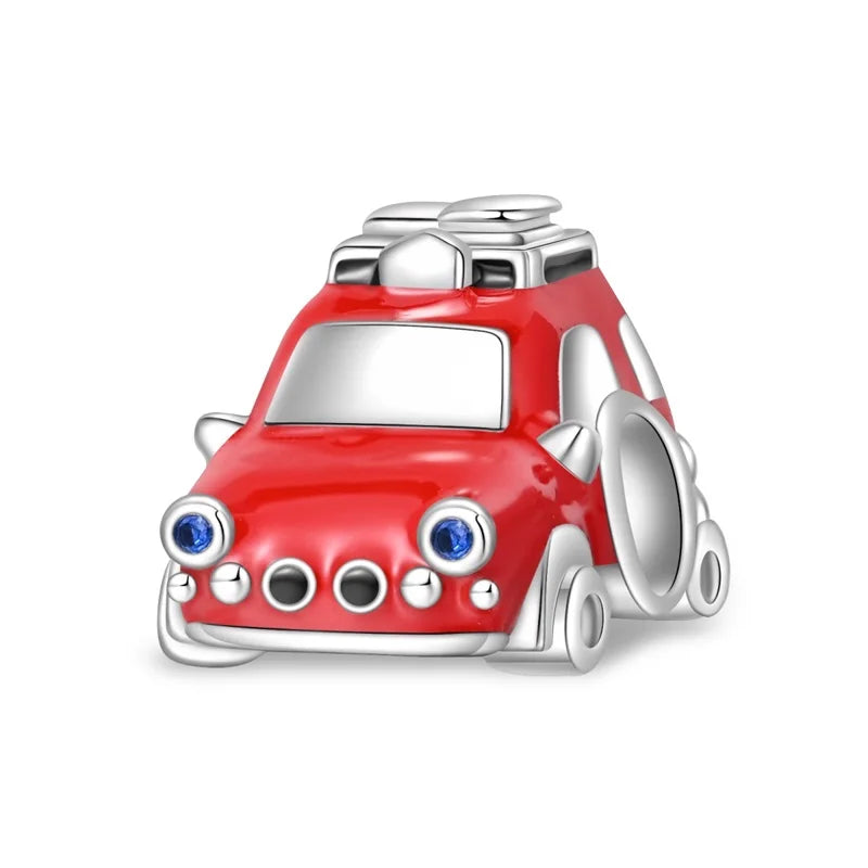 925 Sterling Silver Motorcycle Red Sports Car SUV Bus Car Keys Charm Pendants For Women Fit DIY Bracelets Party Birthday Jewelry