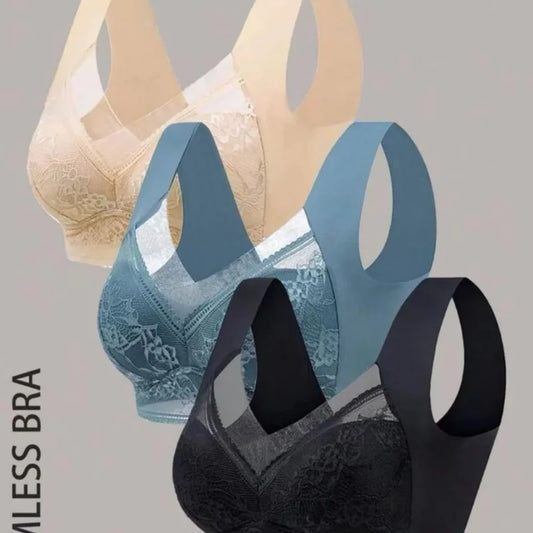 3-piece seamless lace bra set for women