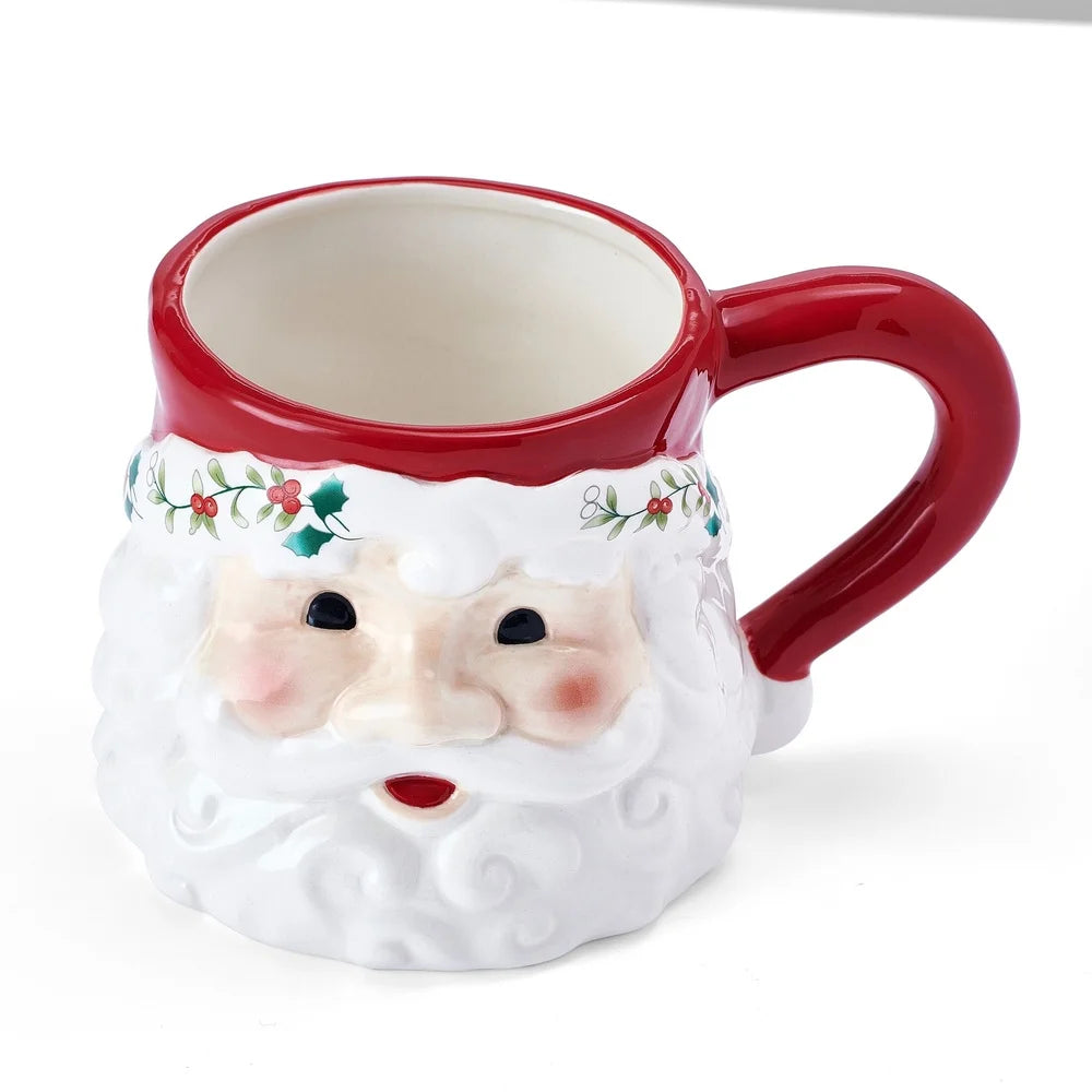Winterberry Stoneware Santa Mug 16oz Holiday Coffee Tea Hot Chocolate Ceramic Gift Christmas Kitchen Decor Festive Tableware