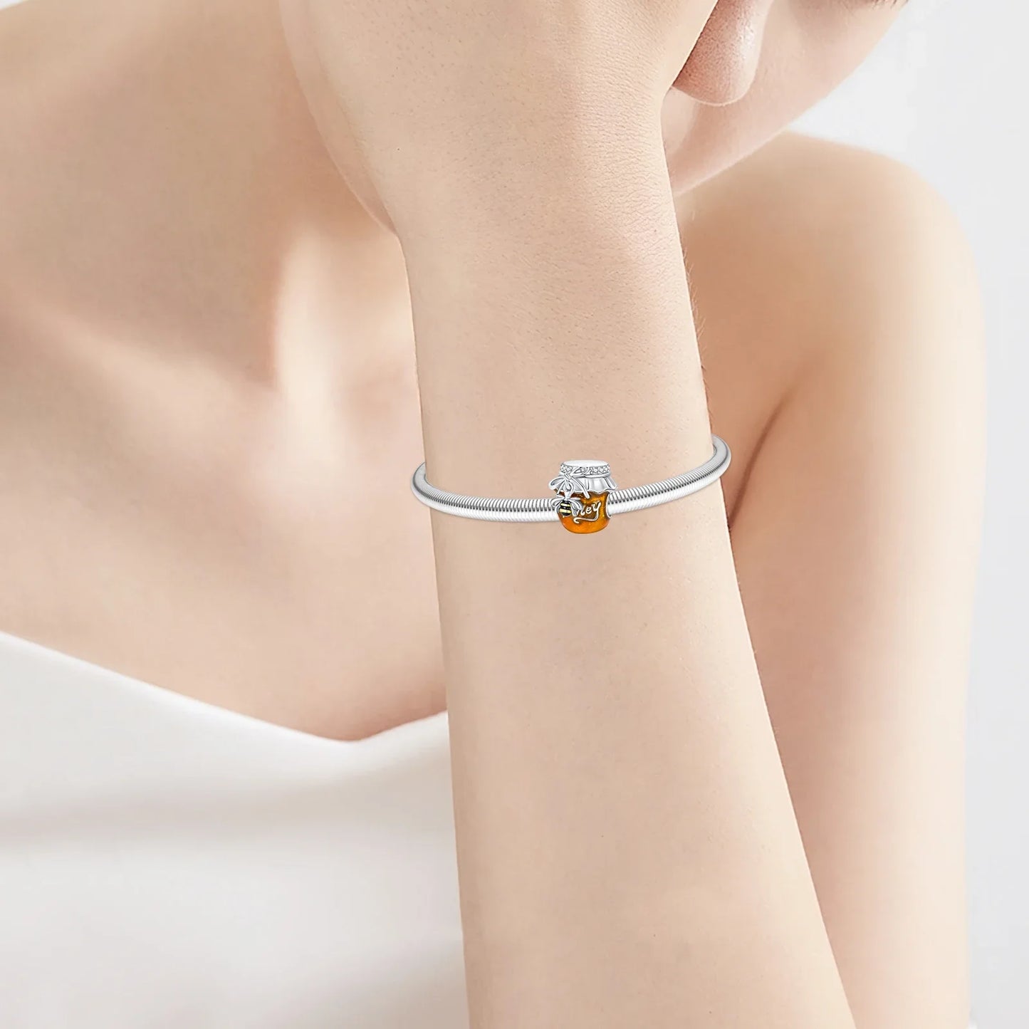 925 Sterling Silver Bee Honey jar Yellow series pandent Charm Fit Bracelet DIY Bead Ms Premium Jewelry Valentine's Birthday Gift