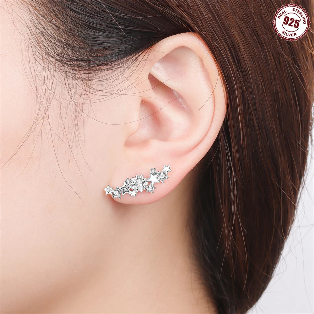 925 pure silver Purple Star Shining 1 pair of 2-wear fringed stud earrings, elegant and high-quality women's earrings, suitable