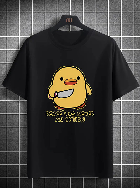 Cartoon Duck Graphic Peace Slogan Print T-shirt
