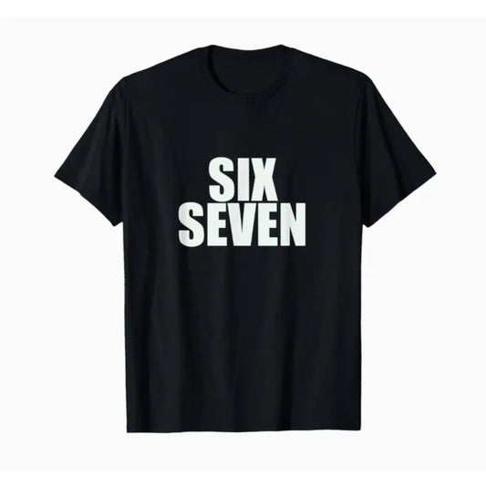 Men's Black Crew Neck T-Shirt Six Seven Graphic