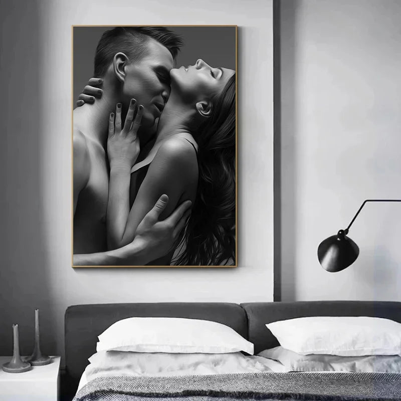 Black and White Romantic Lovers Couple Fall in Love Posters Canvas Paintings Portrait Wall Art Mural Home Bedroom Bathroom Decor