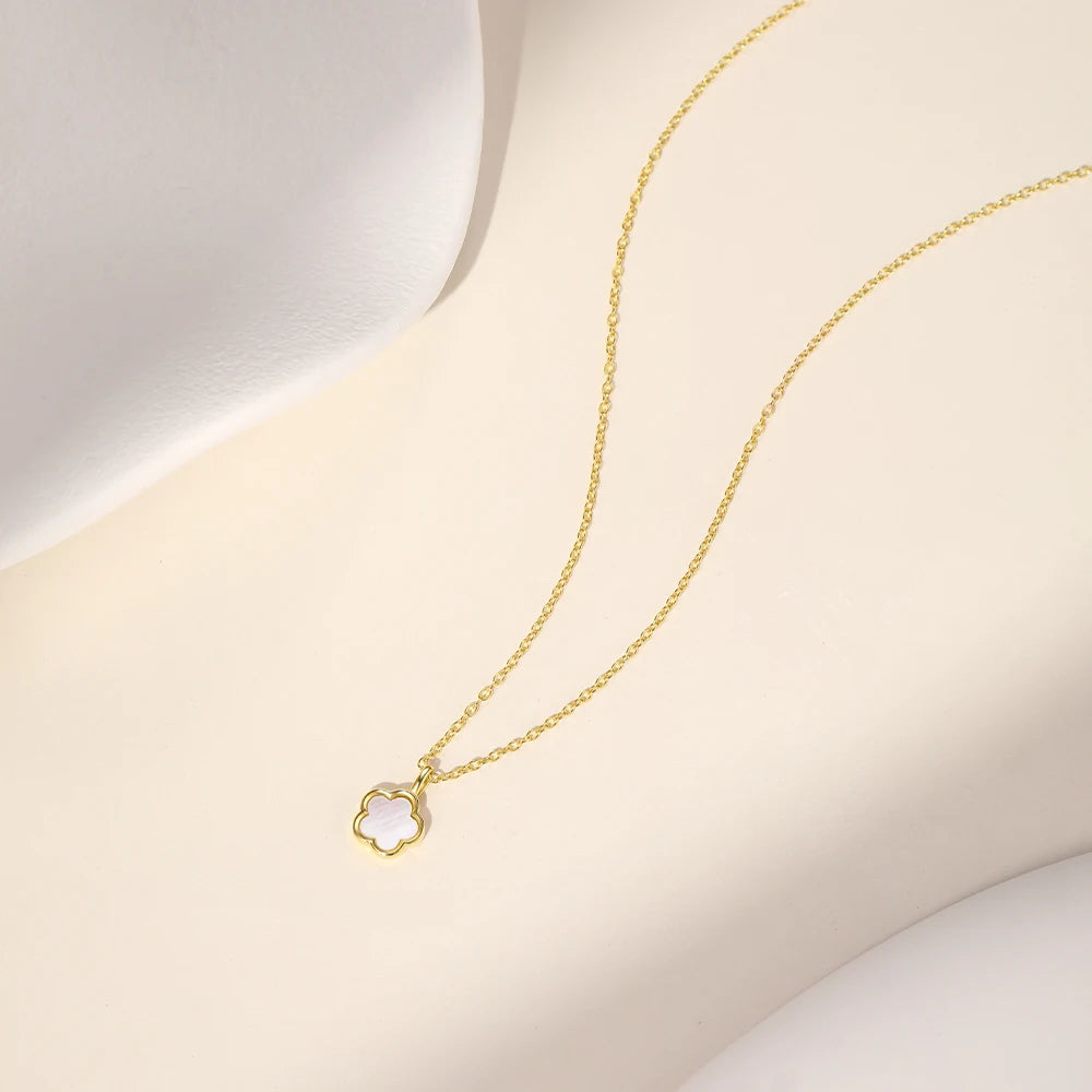 LENNIK 100% 925 Sterling Silver Women necklace plated with Exquisite five petal flower hollowed out white shell zircon plata 925