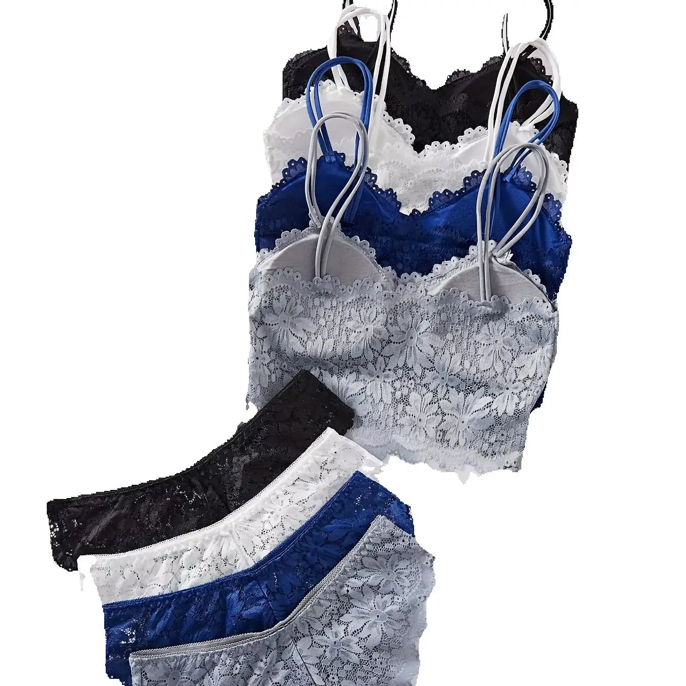 4PCS Women's Lace Non-wire Bra And Panties Set Transparent Low Rise Briefs Ultra-thin Comfort Underwear Female Bralette Lingerie