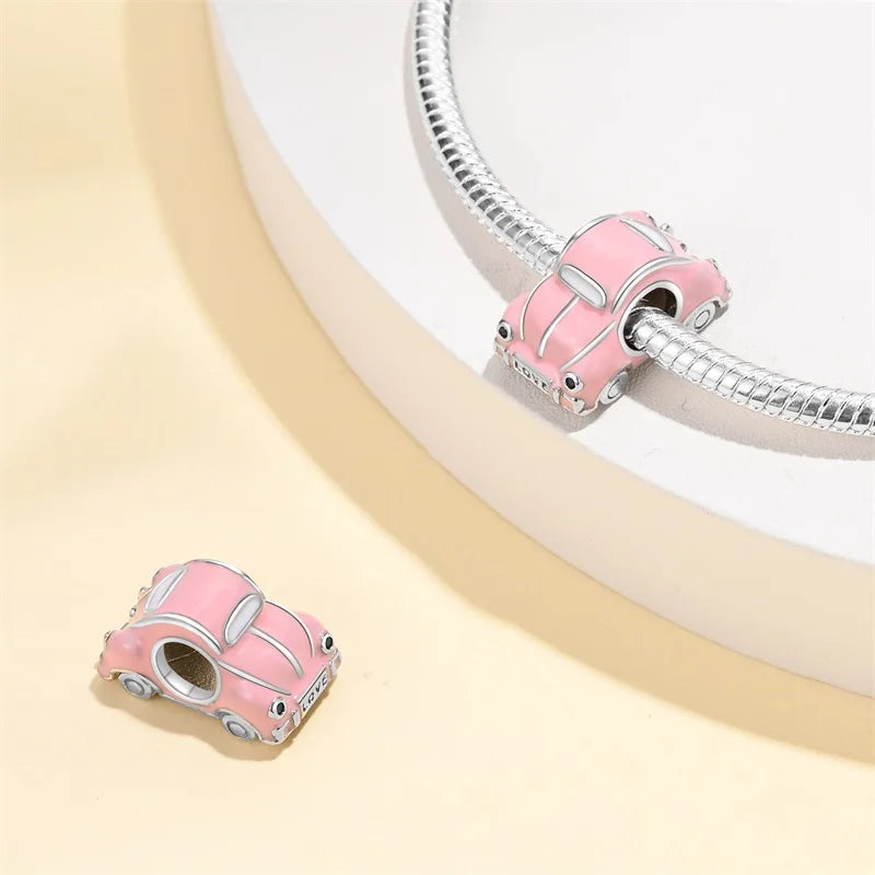 925 Sterling Silver Motorcycle Red Sports Car SUV Bus Car Keys Charm Pendants For Women Fit DIY Bracelets Party Birthday Jewelry