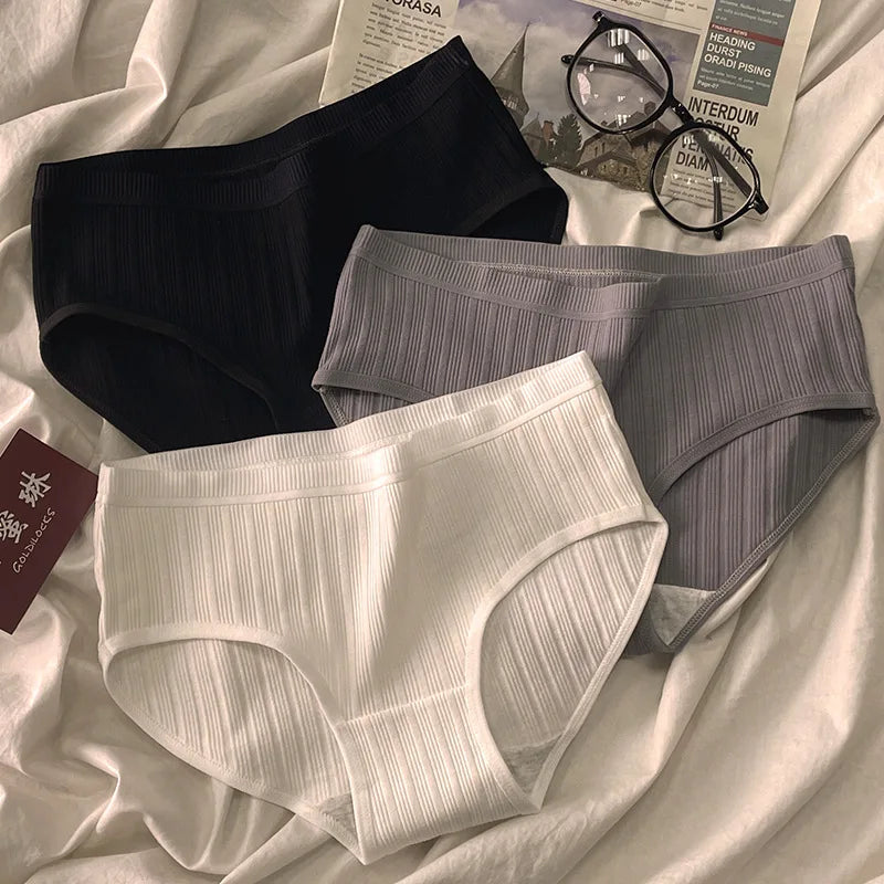3PCS/Set Panties For Woman Underwear Solid Color Soft Cotton Briefs Girls Underpants