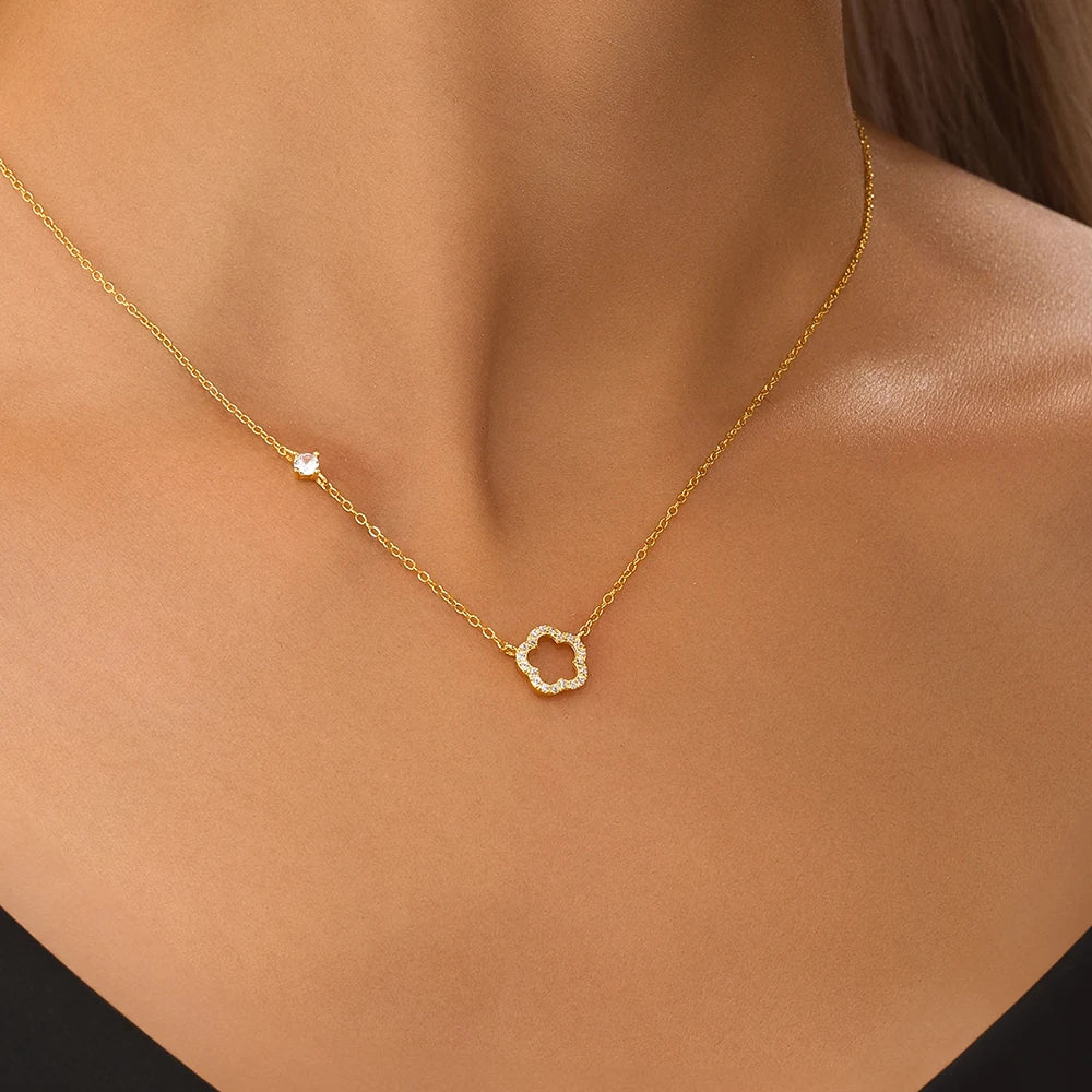 LENNIK 100% 925 Sterling Silver Women necklace plated with Exquisite five petal flower hollowed out white shell zircon plata 925