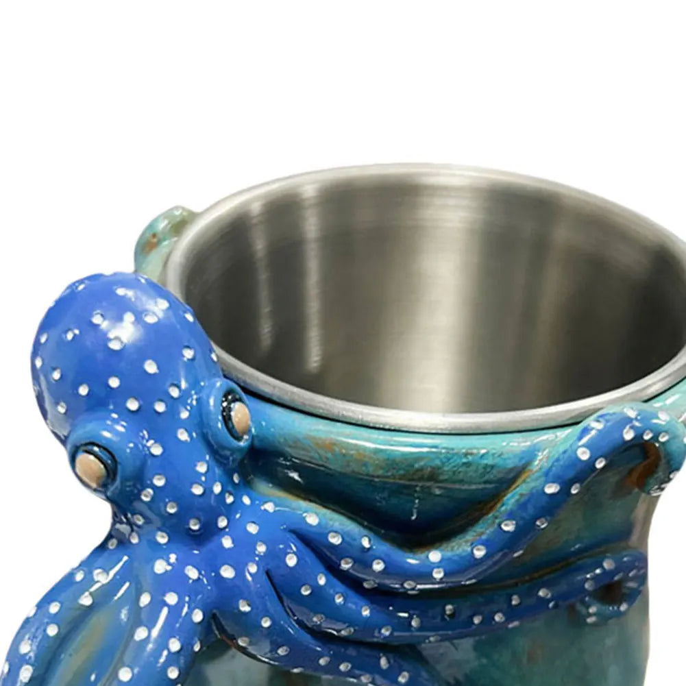 New Deep Blue Octopus Mug Handmade Statue Sea Animal Mug With Handle Novelty Coffee Milk Tea Juice Hot and Cold Drinkware Cup