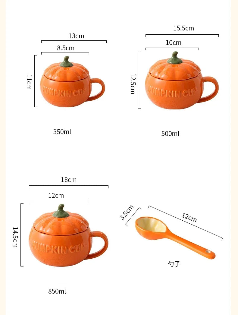 Pumpkin Mug Ceramic with Lid with Spoon Coffee Cups Milk Tea Breakfast Creative Handle Design Gift Drinkware Kitchen Halloween