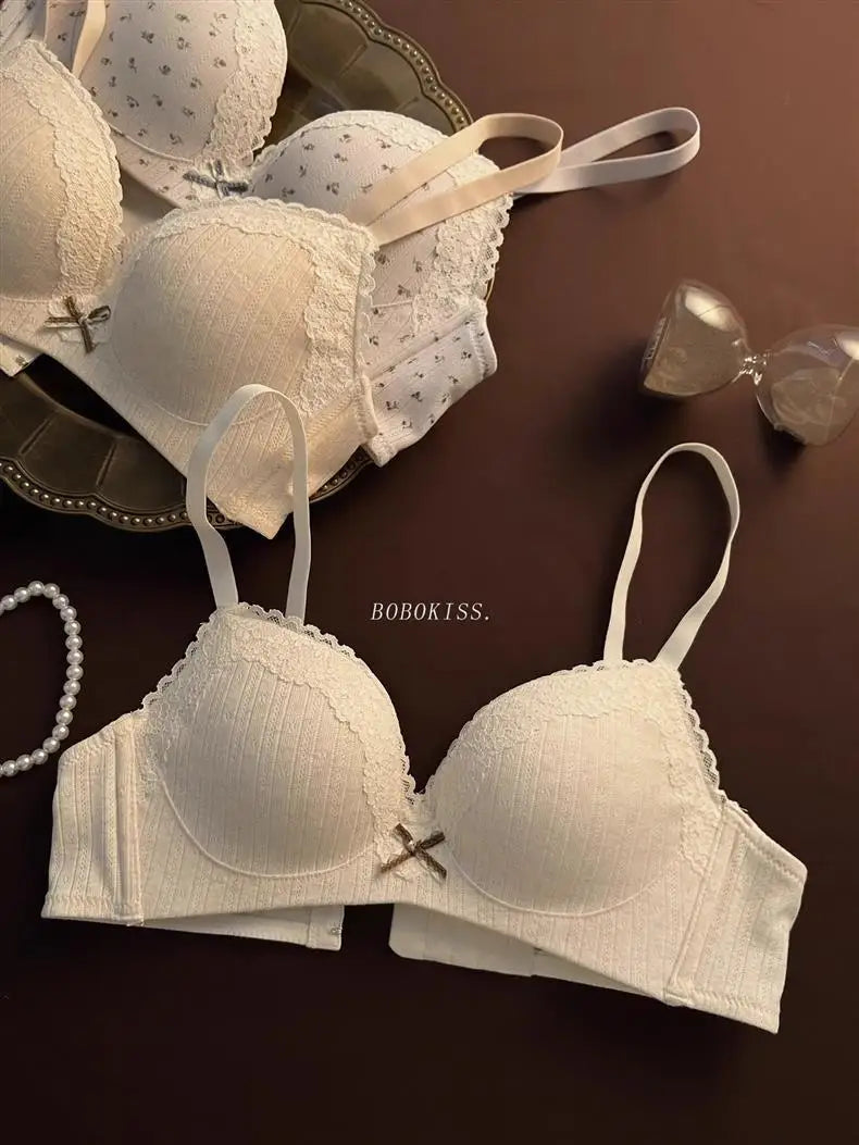 Lace Edge Sexy Lingerie Women's Small Breasts Gather No Wire Anti-Sag Bra Set