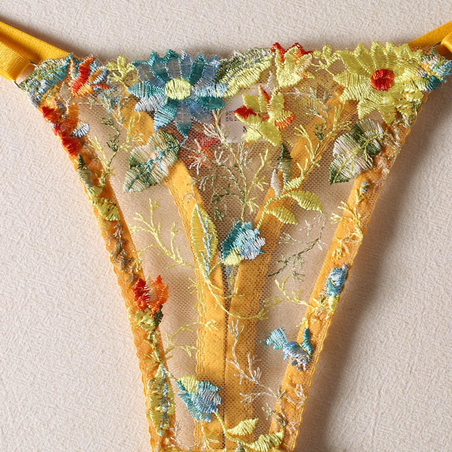 Women's Perspective Fun Underwear Sexy Embroidery Yellow Flower Bra With Steel Ring See Through Sexy Lingerie For Fine Women