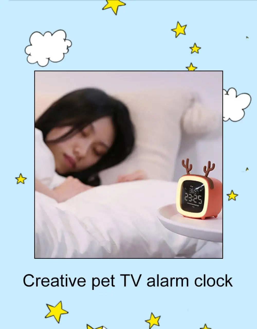 Cartoon Rabbit Deer Ear Alarm Clock Rechargeable Digital Display LED Nigh Light Table Clock Wall Clock Living Room LED Clock