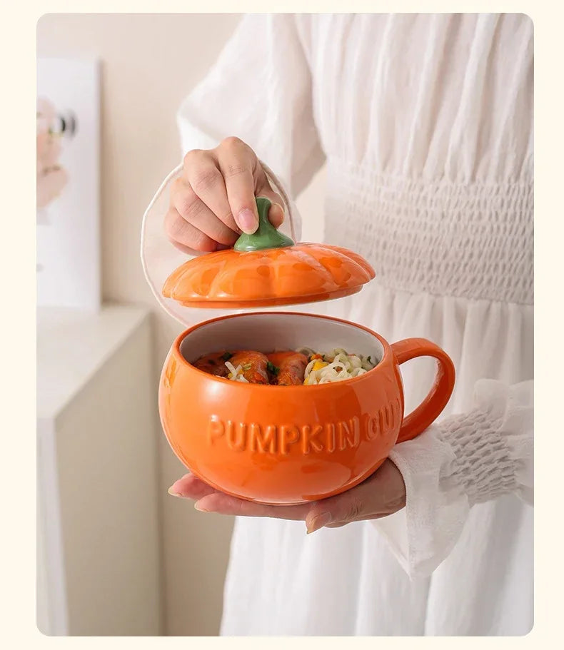 Pumpkin Mug Ceramic with Lid with Spoon Coffee Cups Milk Tea Breakfast Creative Handle Design Gift Drinkware Kitchen Halloween