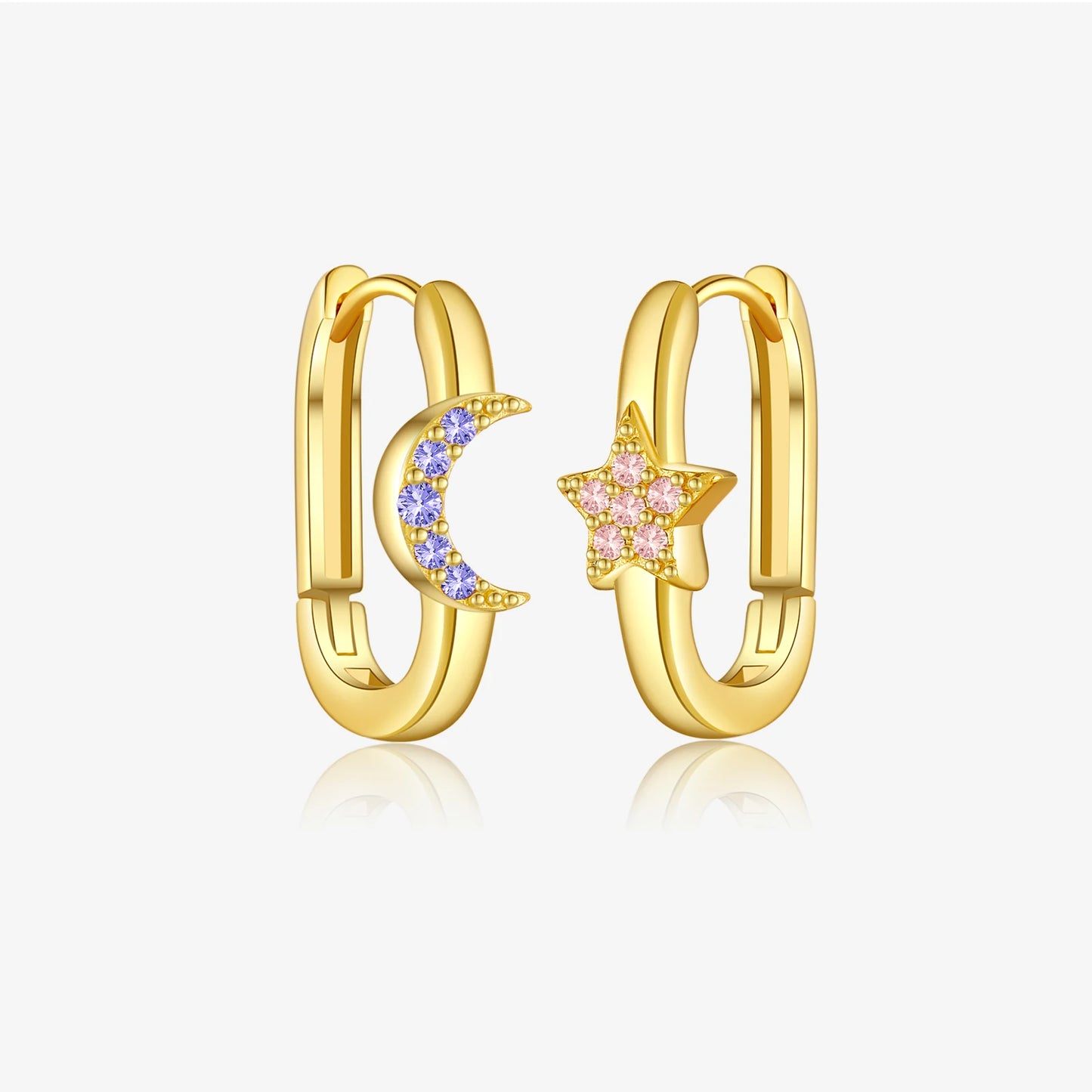 DPLAOPA Women 925 Sterling Silver Light Purple Pink Moon Star Piercing Hoop Earring Loops 2024 New Luxury Fine Casual Jewelry