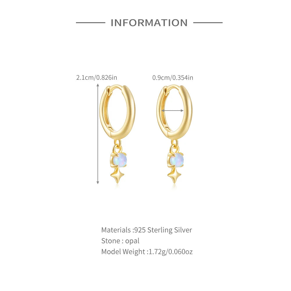 Sterling Silver Opal Star Charm Gold Hoop Earrings