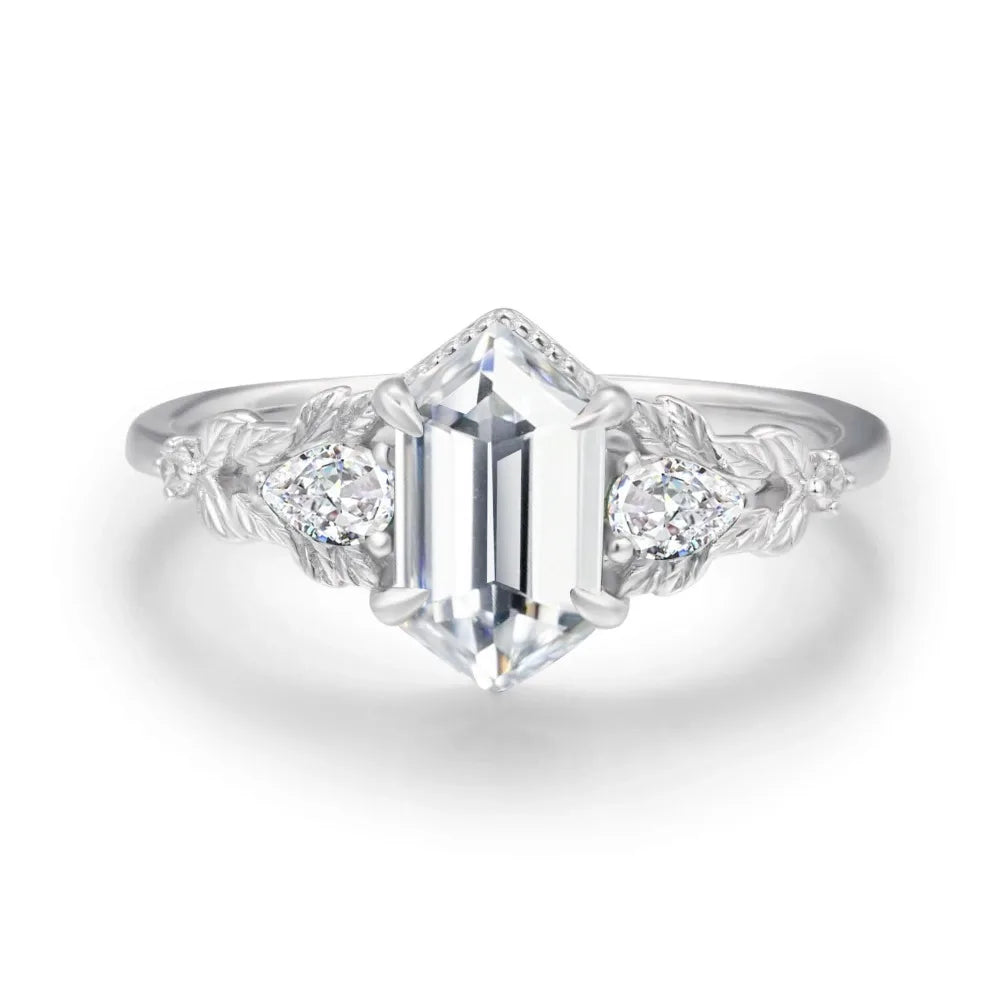 Trumium Genuine 925 Sterling Silver Hexagonal Zircon Luxury Rings For Women Flower Branch Vine Ring Wedding Fine Jewelry