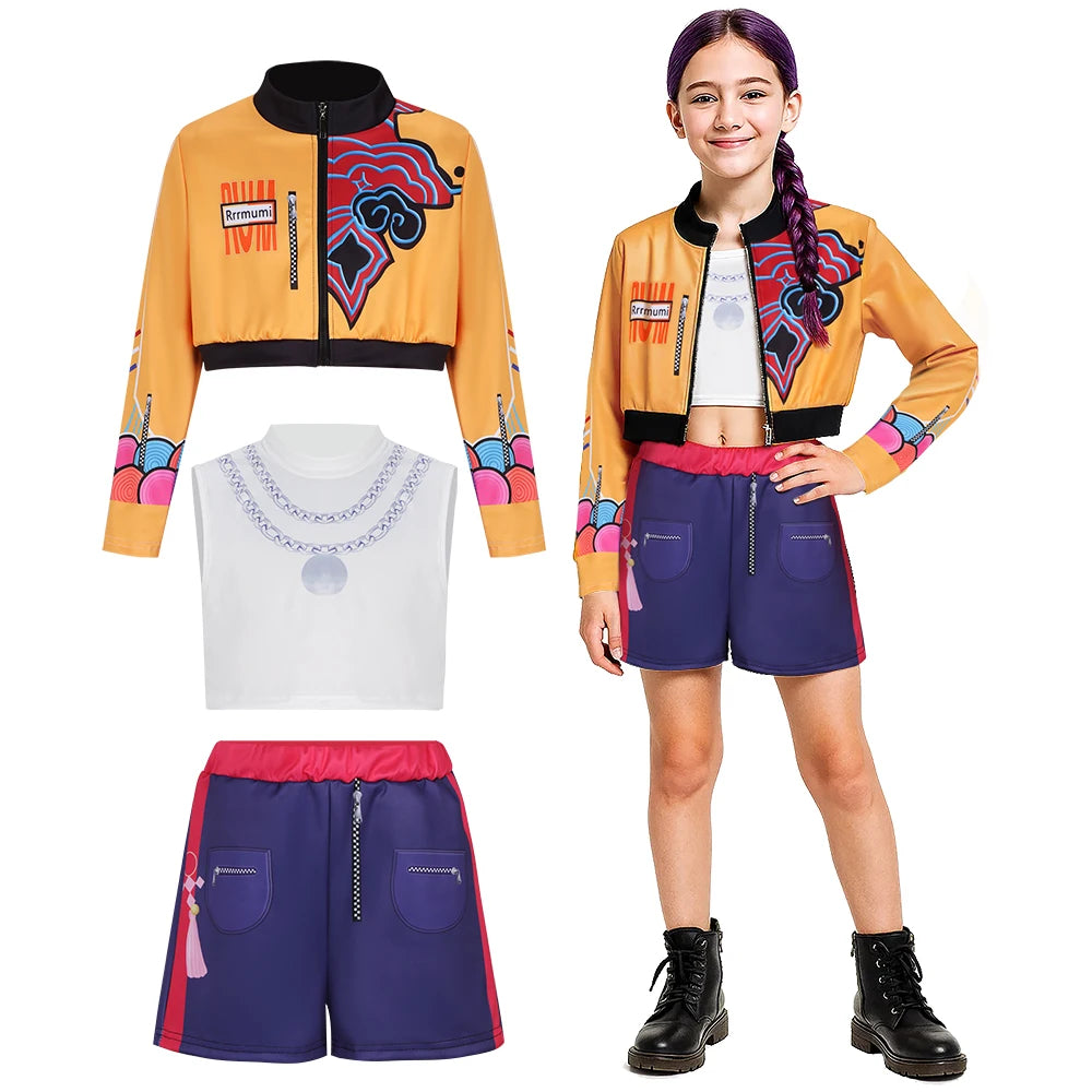 Kids Kpop Demon Hunters Rumi Zoey Mira Cosplay Huntrix Costume For Girls Clothes