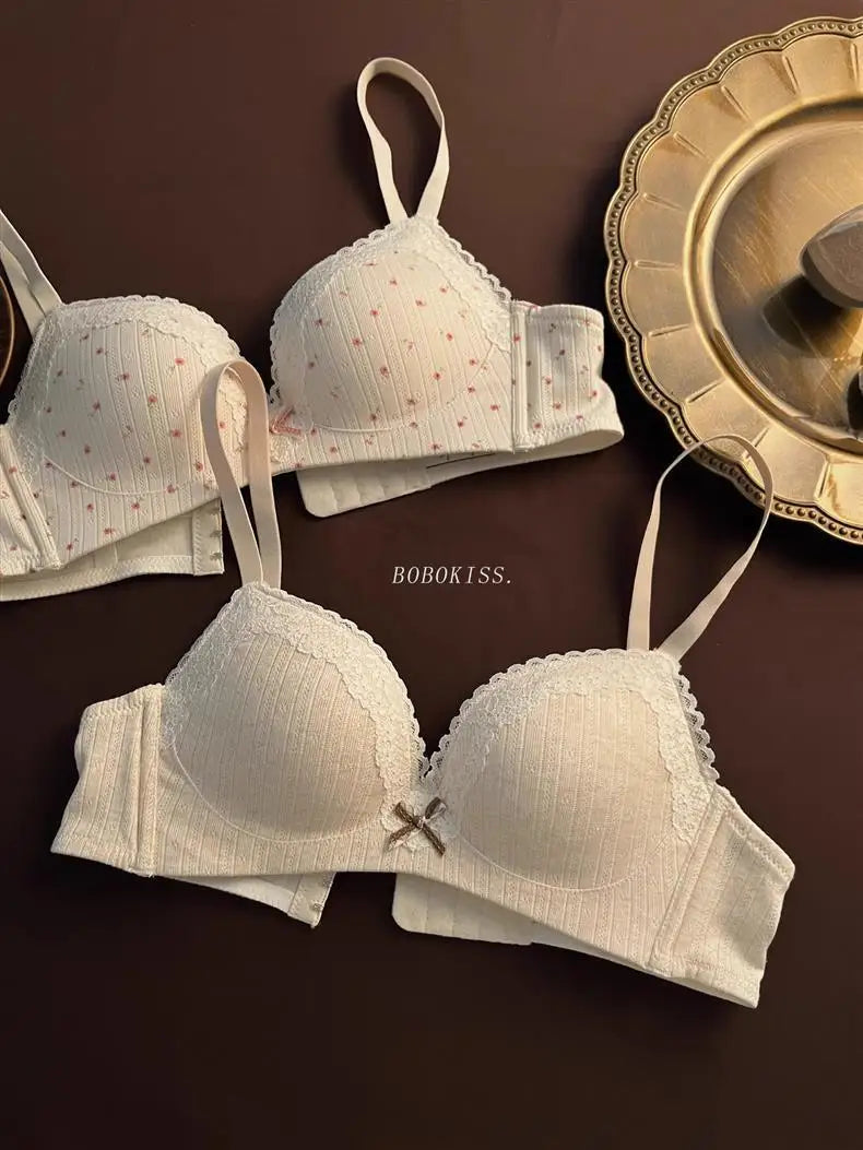 Lace Edge Sexy Lingerie Women's Small Breasts Gather No Wire Anti-Sag Bra Set