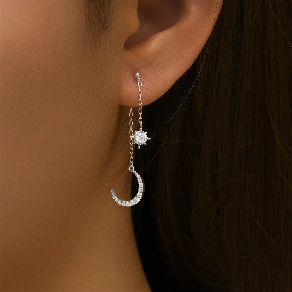 Sterling Silver Opal Star Charm Gold Hoop Earrings