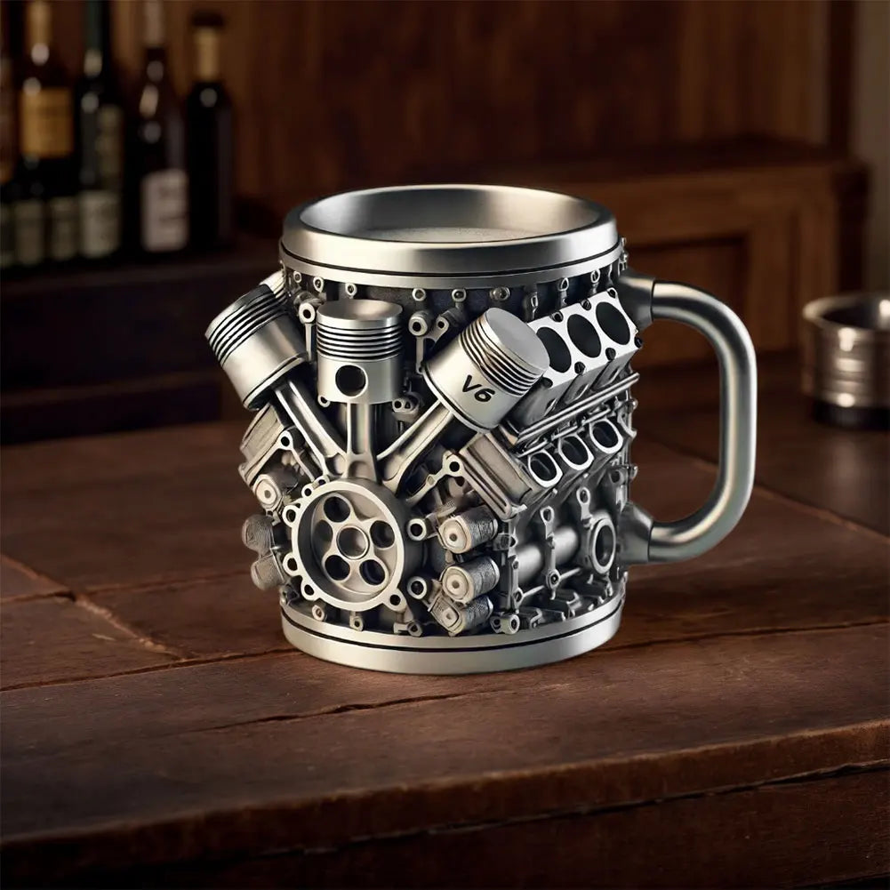 Unique Car Engine Coffee Mug 3d Engines Design Tea Cup Stainless Steel Cocktail Mug 450ml Capacity Tea Cup Car Enthusiast Gifts