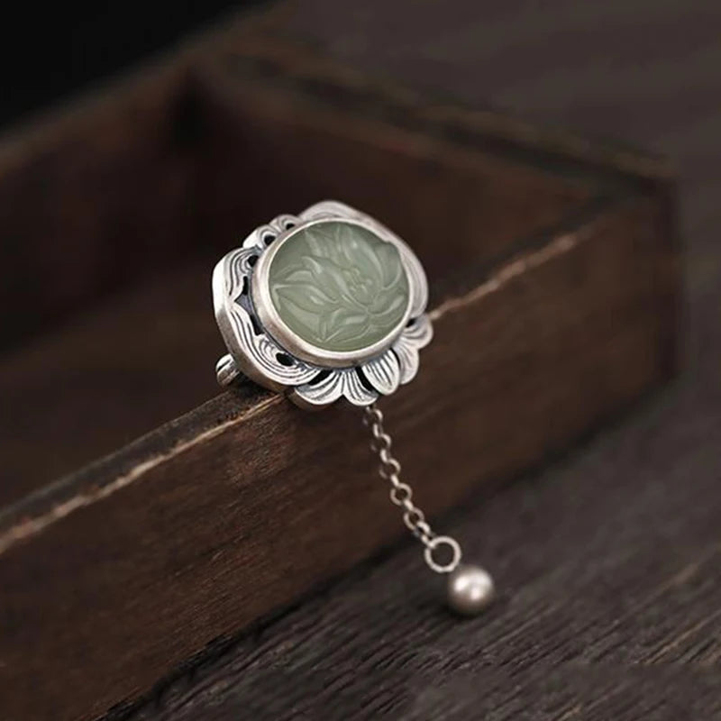 Original designer craftsmanship natural Hetian jasper pendant brooch Chinese style retro unique charm brand silver jewelry