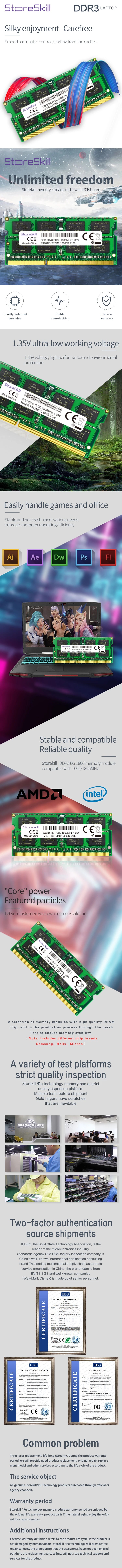 StoreSkill  Memory DDR3L Notebook 4GB 8GB 10600 1333 12800 1600 for DDR3 Laptop Ram SODIMM Memoria