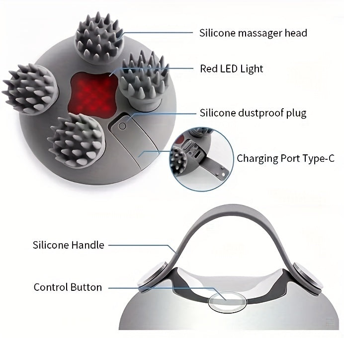 1pc XSEN Rechargeable Electric Scalp Massager, Handheld with 8 Detachable Claws, 3 Speeds, 2 Modes, USB Charging, Lithium Polymer Battery, Portable for Relaxation, Suitable for Women, Men, Pets