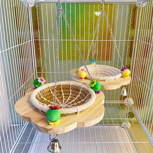 Cozy Bird Hammock Swing - Durable Plywood Nest for Parrots, Squirrels & Small Pets with Random Bead Accents
