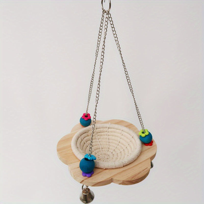 Cozy Bird Hammock Swing - Durable Plywood Nest for Parrots, Squirrels & Small Pets with Random Bead Accents