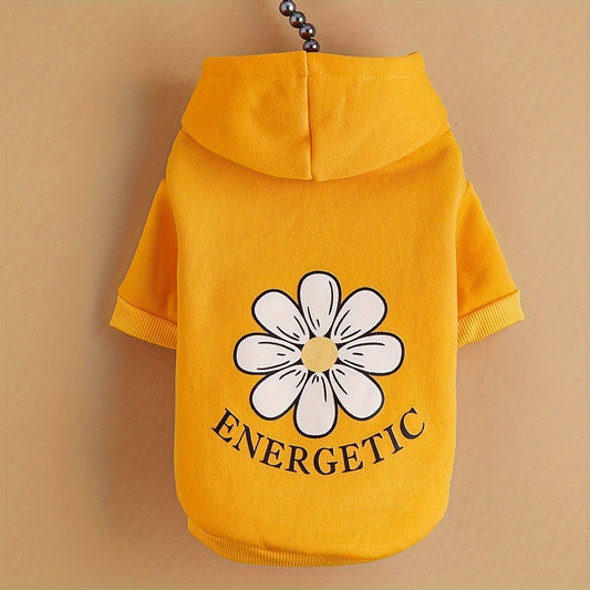[For Small Pets Cozy Hoodie] Cozy Daisy & Letter Print Hoodie for Pets - All-Season Pullover Sweatshirt for Small to Large Dogs and Cats, Machine Washable
