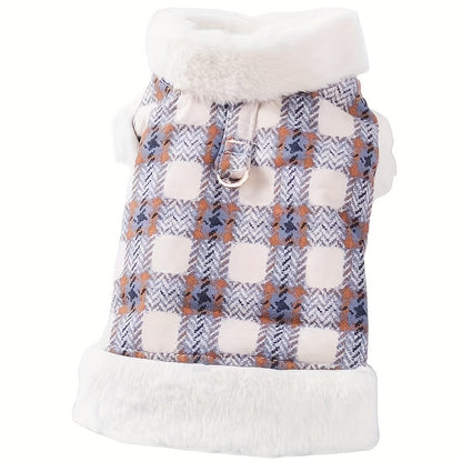 Quilted Plaid Dog Winter Coat - Super Warm, Ultimate Cold-Proof - With Traction Ring for Easy Handling - Perfect for Pets, Ideal for Chilly Days