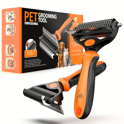 2 in 1 Professional Grooming Rake for Cats & Dogs-Dematting Comb for Easy Mats & Tangles Removing,Hair Removal Cleaner for Pets, Without Battery