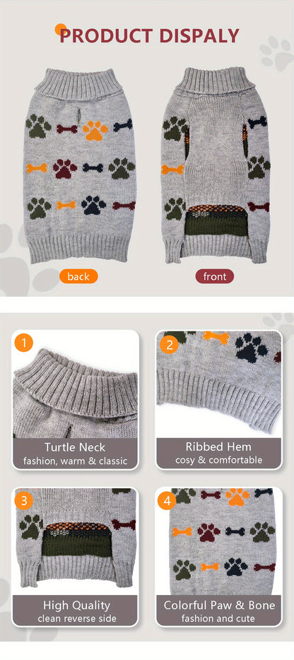 PETS TALE Premium Dog Sweater - Cozy Knit Pullover, Bone & Paw Print, Machine Washable for Small to Large Breeds