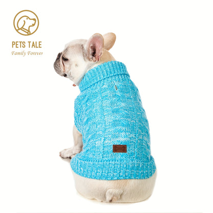 PETS TALE Dog Sweater Cable-Knit Pullover with Chain Detailing & Tag - Machine Washable Cozy Winter Sweater for Small, Medium & Large Breeds, Navy Blue, Dog Sweater for Small Dogs, Durable Petwear