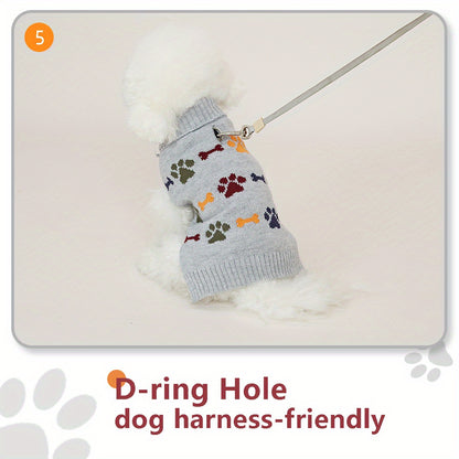 PETS TALE Premium Dog Sweater - Cozy Knit Pullover, Bone & Paw Print, Machine Washable for Small to Large Breeds