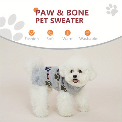 PETS TALE Premium Dog Sweater - Cozy Knit Pullover, Bone & Paw Print, Machine Washable for Small to Large Breeds