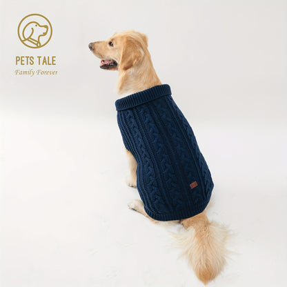PETS TALE Dog Sweater Cable-Knit Pullover with Chain Detailing & Tag - Machine Washable Cozy Winter Sweater for Small, Medium & Large Breeds, Navy Blue, Dog Sweater for Small Dogs, Durable Petwear