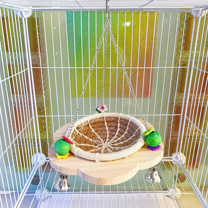 Cozy Bird Hammock Swing - Durable Plywood Nest for Parrots, Squirrels & Small Pets with Random Bead Accents