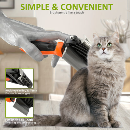 2 in 1 Professional Grooming Rake for Cats & Dogs-Dematting Comb for Easy Mats & Tangles Removing,Hair Removal Cleaner for Pets, Without Battery