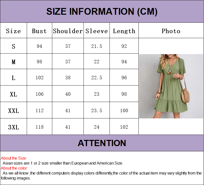 Summer Dress Women Casual V Neck Short Sleeve