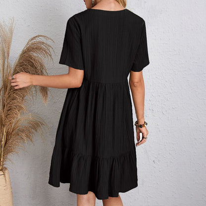 Summer Dress Women Casual V Neck Short Sleeve