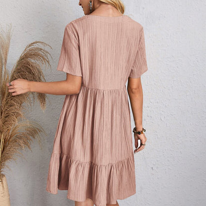 Summer Dress Women Casual V Neck Short Sleeve