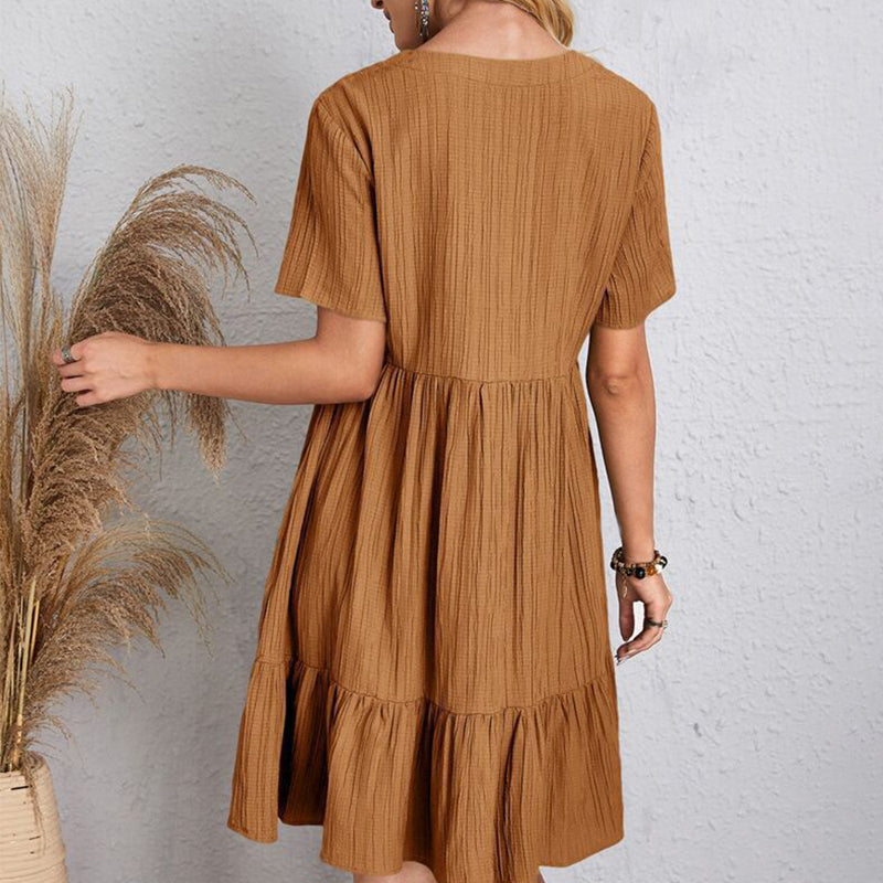 Summer Dress Women Casual V Neck Short Sleeve