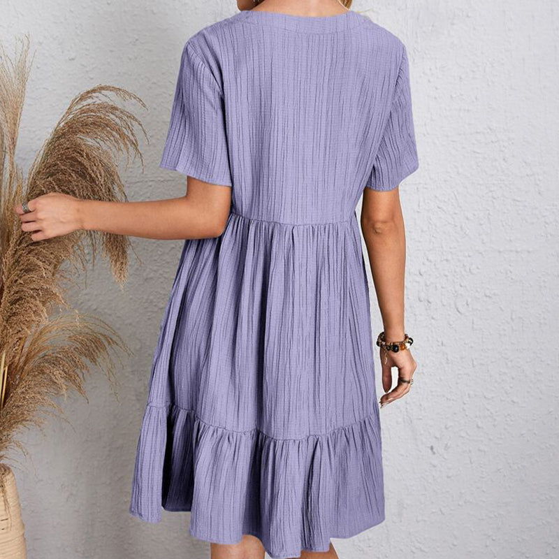 Summer Dress Women Casual V Neck Short Sleeve