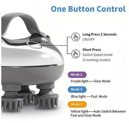 1pc XSEN Rechargeable Electric Scalp Massager, Handheld with 8 Detachable Claws, 3 Speeds, 2 Modes, USB Charging, Lithium Polymer Battery, Portable for Relaxation, Suitable for Women, Men, Pets